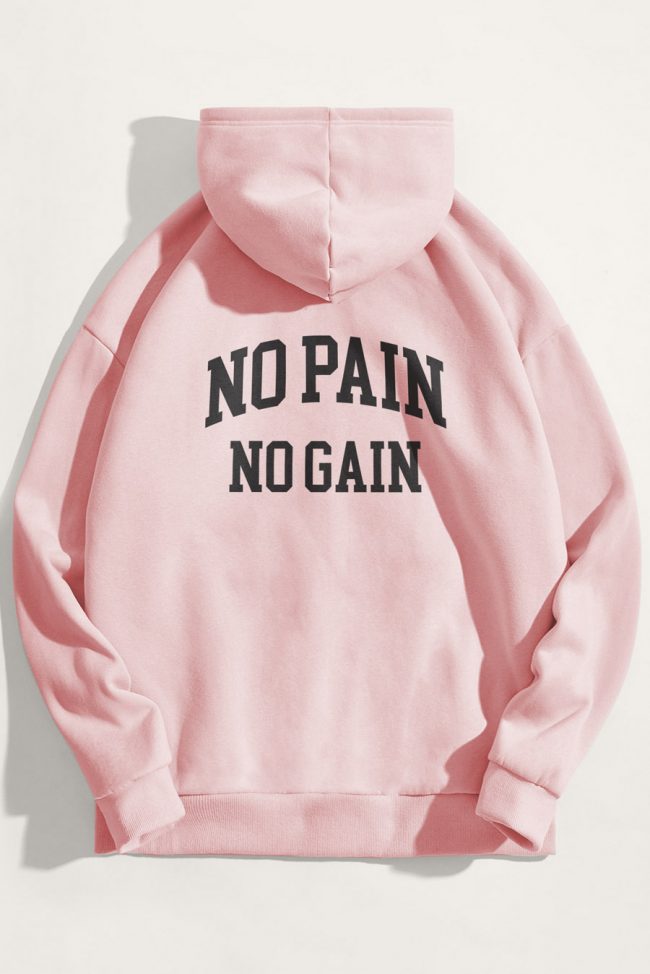No Pain No Gain, Φούτερ με Κουκούλα σε Ροζ Χρώμα
