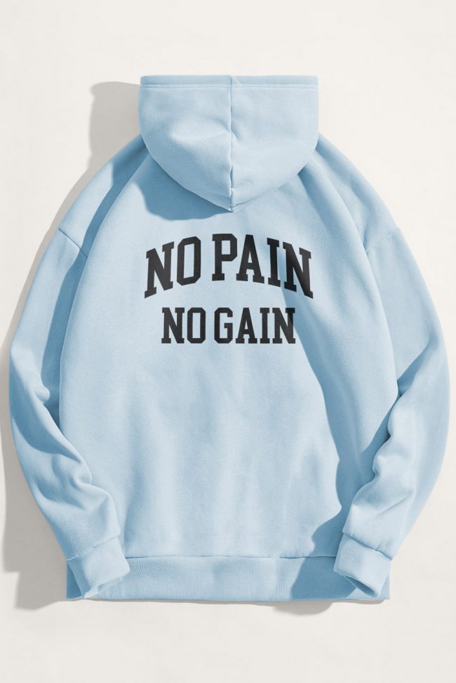 No Pain No Gain, Φούτερ με Κουκούλα σε Γαλάζιο Χρώμα