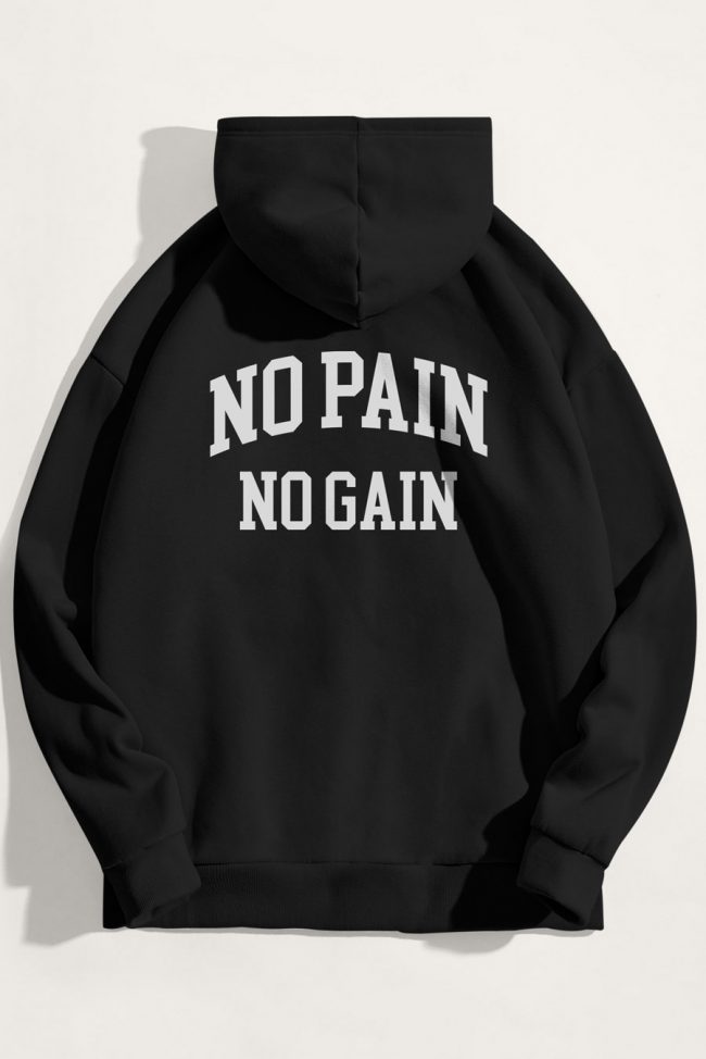 No Pain No Gain, Φούτερ με Κουκούλα σε Μαύρο Χρώμα