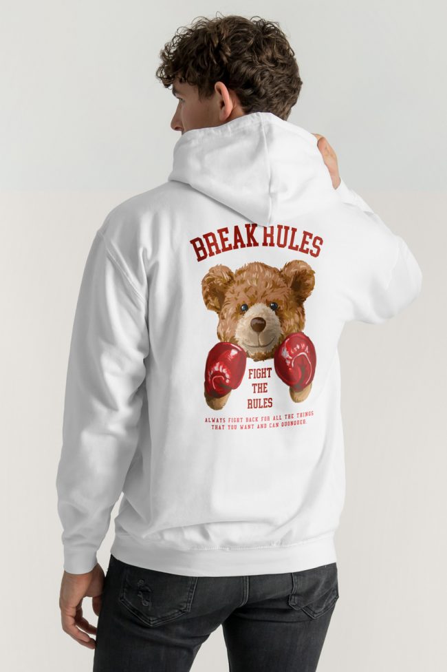 Boxer Teddy, Φούτερ με Κουκούλα σε Λευκό Χρώμα