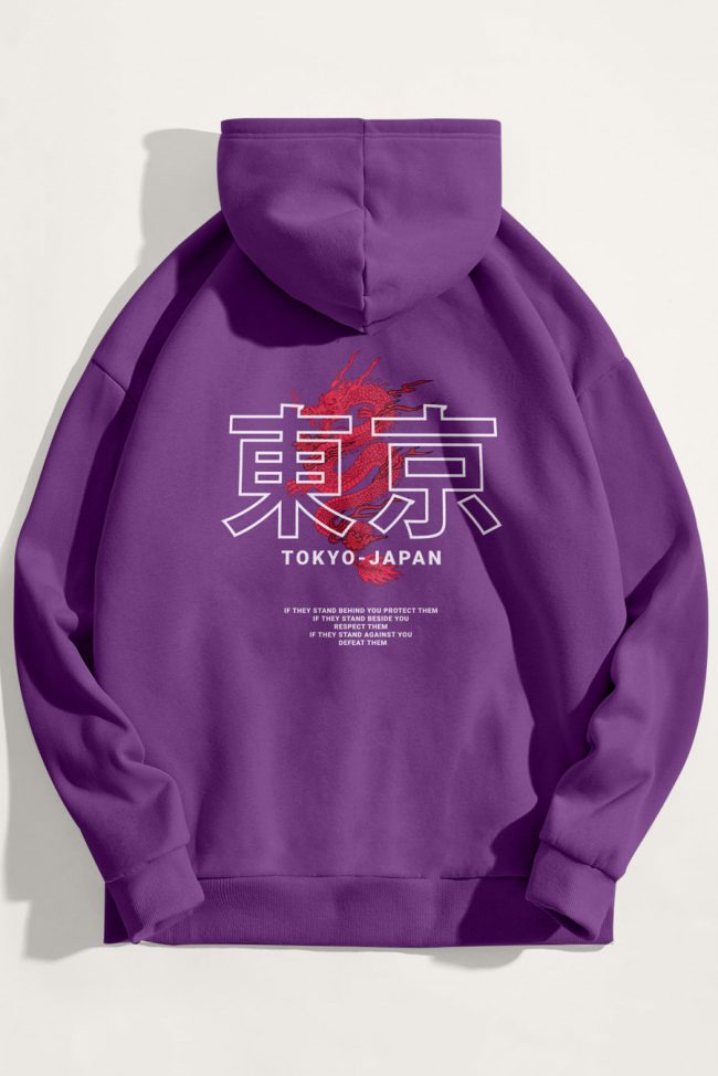 Japanese Dragon, Φούτερ με Κουκούλα σε Μωβ Χρώμα