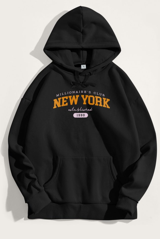 New York Millionaires, Φούτερ με Κουκούλα σε Μαύρο Χρώμα