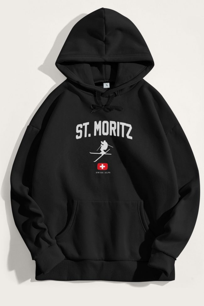 St. Moritz Swiss Alps, Φούτερ με Κουκούλα σε Μαύρο Χρώμα