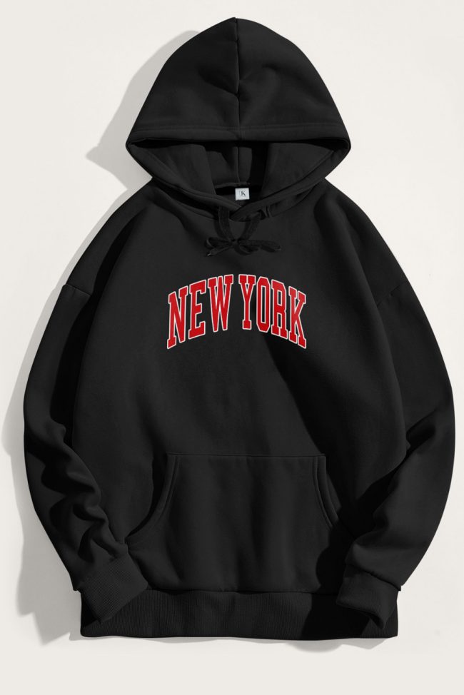 New York Red, Φούτερ με Κουκούλα σε Μαύρο Χρώμα