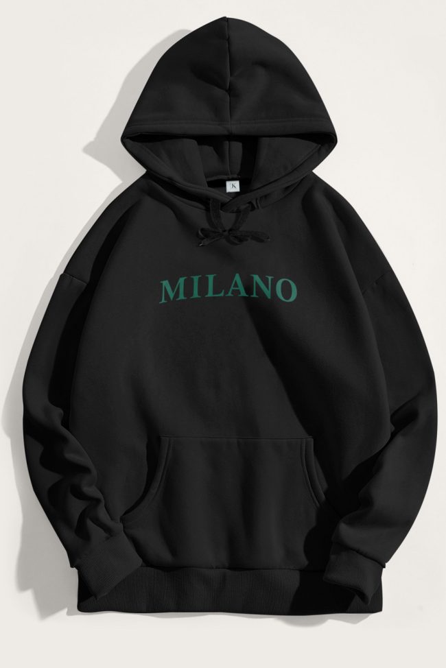 Milano Green, Φούτερ με Κουκούλα σε Μαύρο Χρώμα