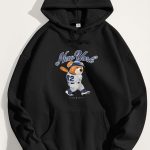 Baseball Teddy, Φούτερ με Κουκούλα σε Μαύρο Χρώμα