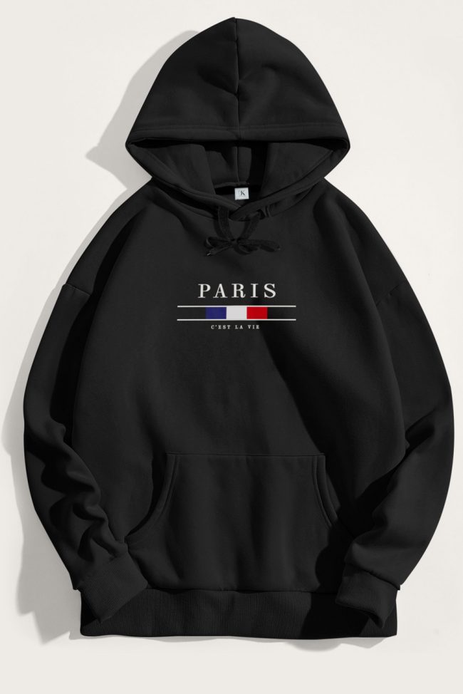 Paris La Vie, Φούτερ με Κουκούλα σε Μαύρο Χρώμα