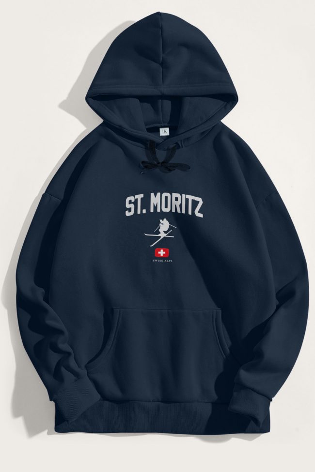 St. Moritz Swiss Alps, Φούτερ με Κουκούλα σε Μπλε Χρώμα