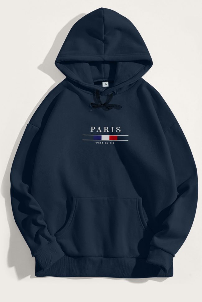 Paris La Vie, Φούτερ με Κουκούλα σε Μπλε Χρώμα