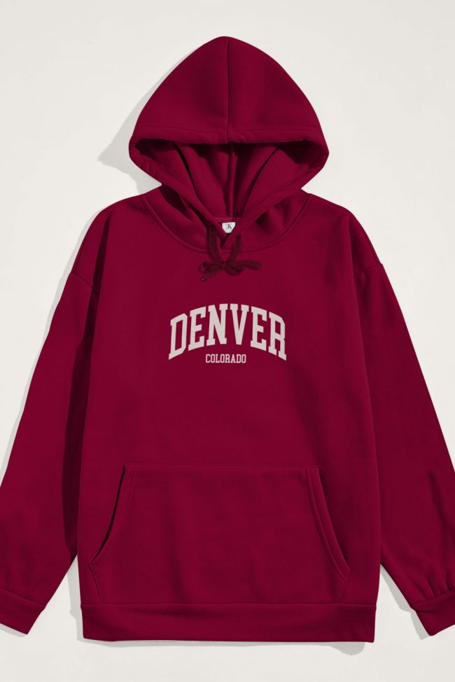 Denver Colorado, Φούτερ με Κουκούλα σε Μπορντώ Χρώμα