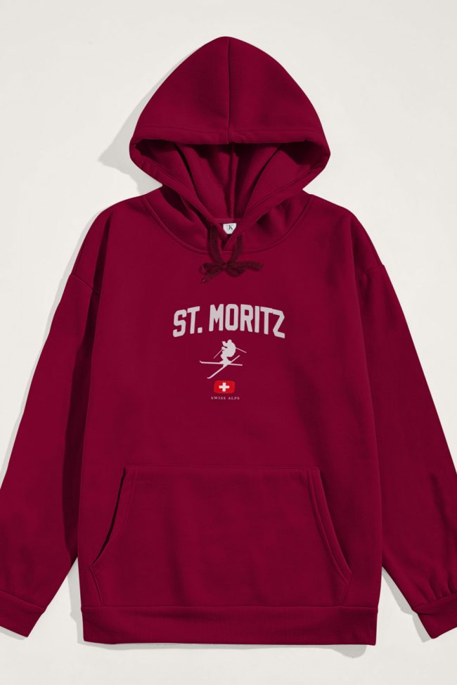 St. Moritz Swiss Alps, Φούτερ με Κουκούλα σε Μπορντώ Χρώμα