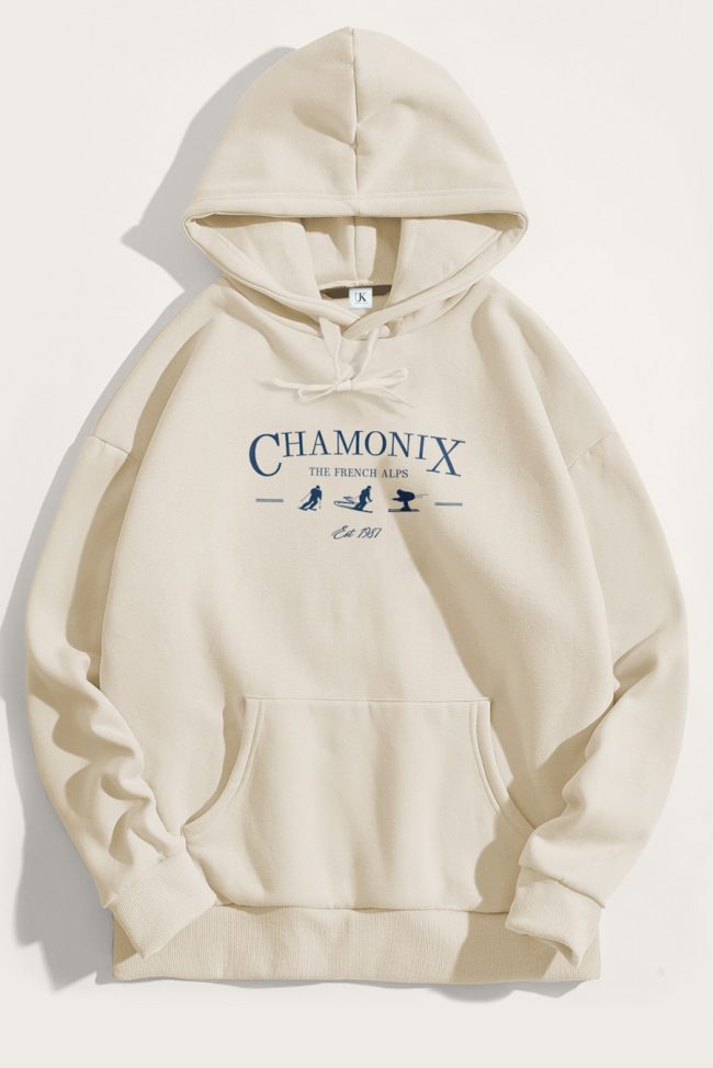 Chamonix French Alps, Φούτερ με Κουκούλα σε Εκρού Χρώμα