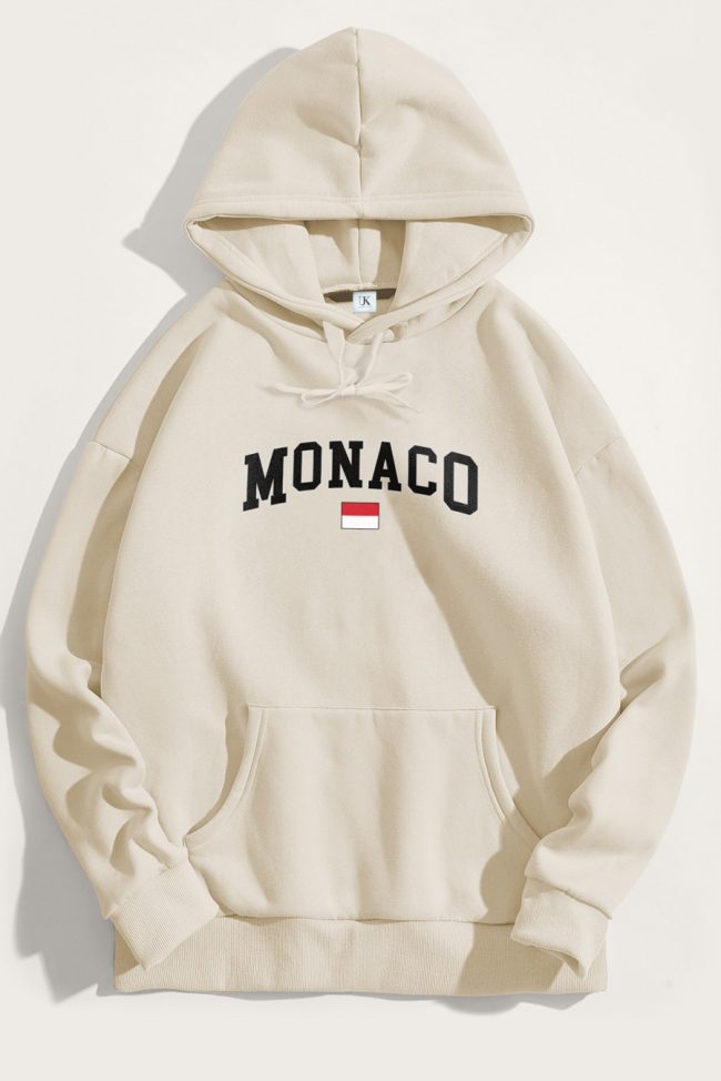 Monaco Flag, Φούτερ με Κουκούλα σε Εκρού Χρώμα