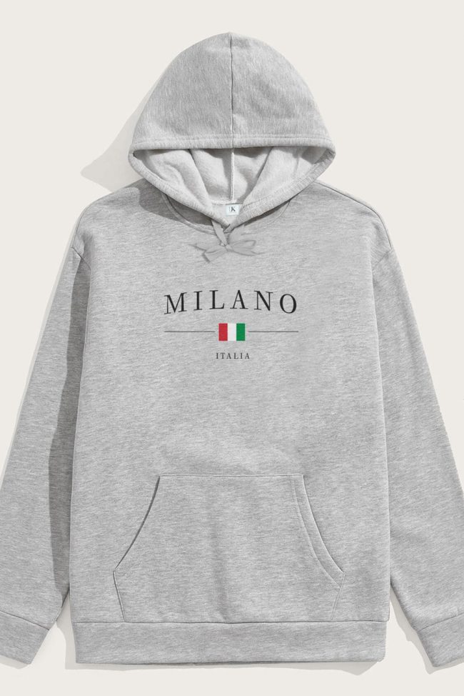 Milano Italia, Φούτερ με Κουκούλα σε Γκρι Χρώμα