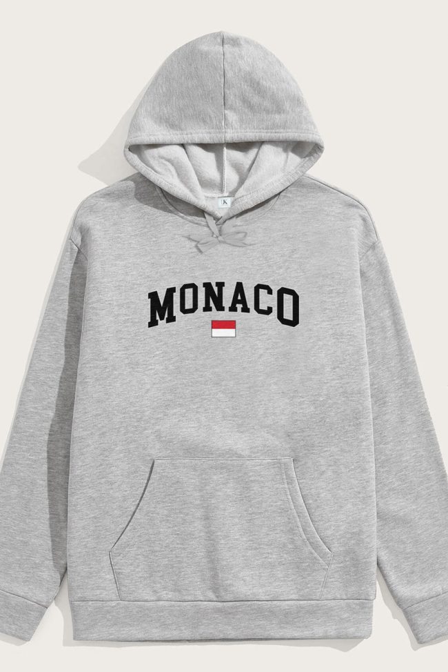 Monaco Flag, Φούτερ με Κουκούλα σε Γκρι Χρώμα