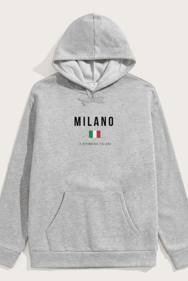 Milano La Repubblica, Φούτερ με Κουκούλα σε Γκρι Χρώμα