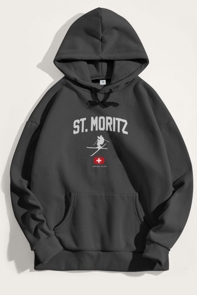 St. Moritz Swiss Alps, Φούτερ με Κουκούλα σε Iron Grey Χρώμα