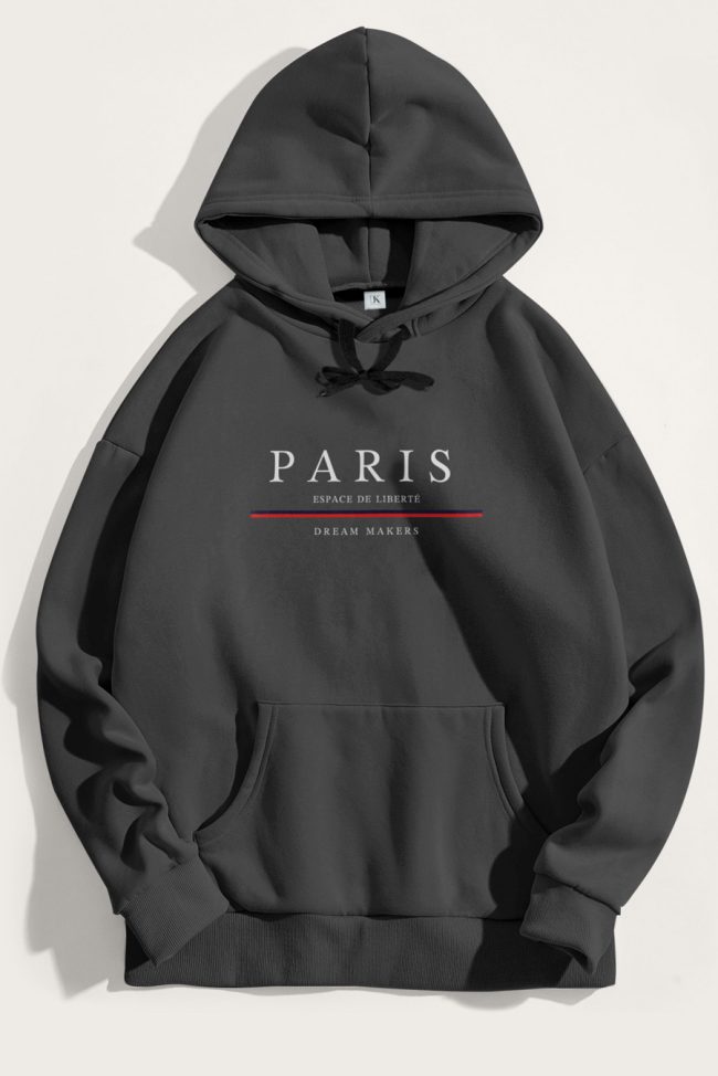 Paris Dream Makers, Φούτερ με Κουκούλα σε Iron Grey Χρώμα