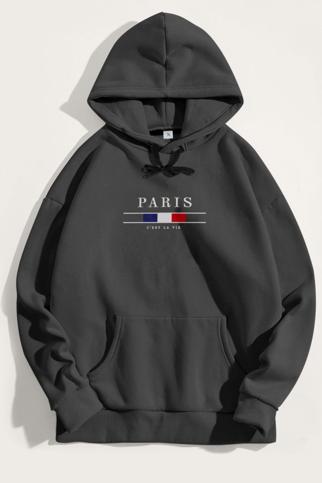 Paris La Vie, Φούτερ με Κουκούλα σε Iron Grey Χρώμα