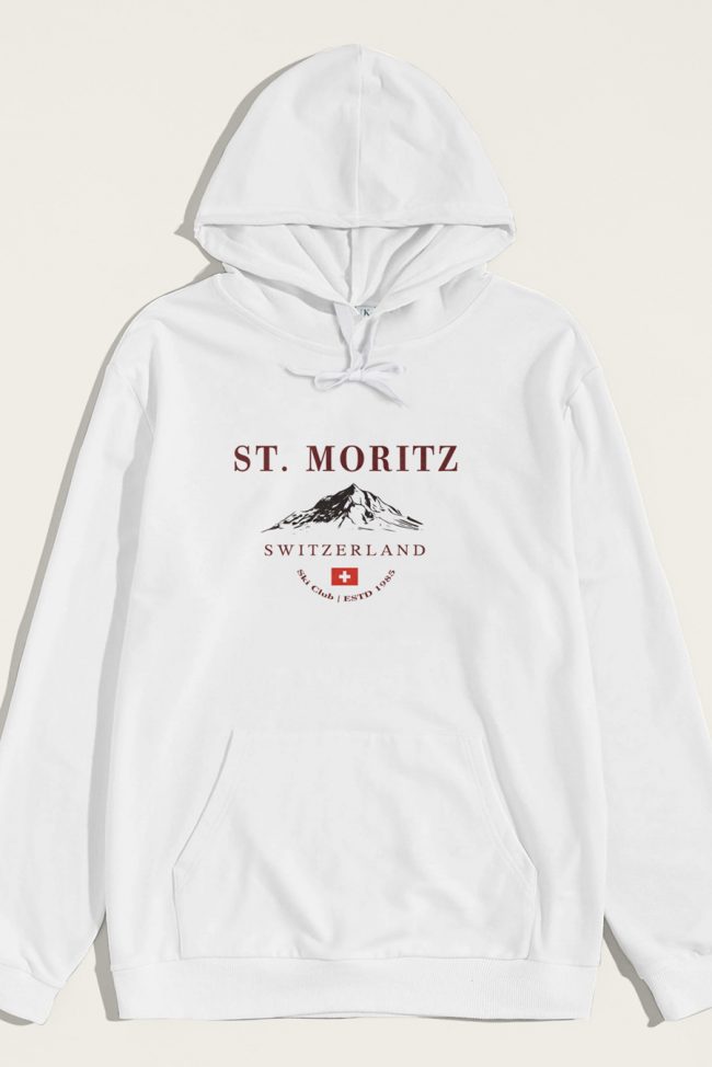 St. Moritz Swiss Ski Club, Φούτερ με Κουκούλα σε Λευκό Χρώμα