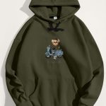 Vintage Style Teddy, Φούτερ με Κουκούλα σε Χακί Χρώμα