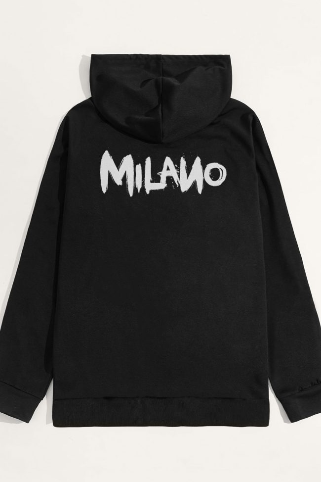 Milano, Φούτερ με Κουκούλα σε Μαύρο Χρώμα