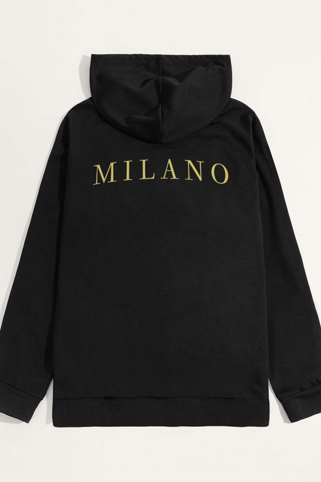 Milano Italy, Φούτερ με Κουκούλα σε Μαύρο Χρώμα