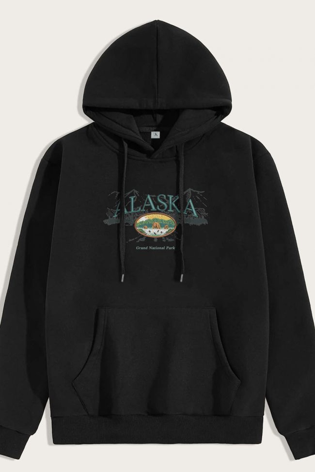 Alaska, Φούτερ με Κουκούλα σε Μαύρο Χρώμα