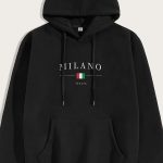 Milano Italia, Φούτερ με Κουκούλα σε Μαύρο Χρώμα