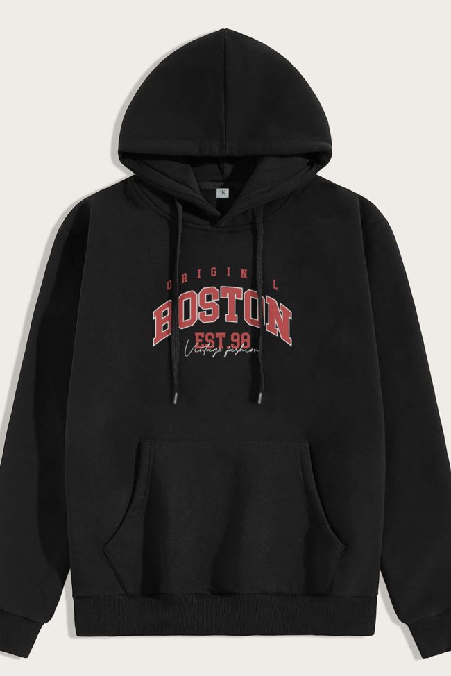 Boston Original, Φούτερ με Κουκούλα σε Μαύρο Χρώμα