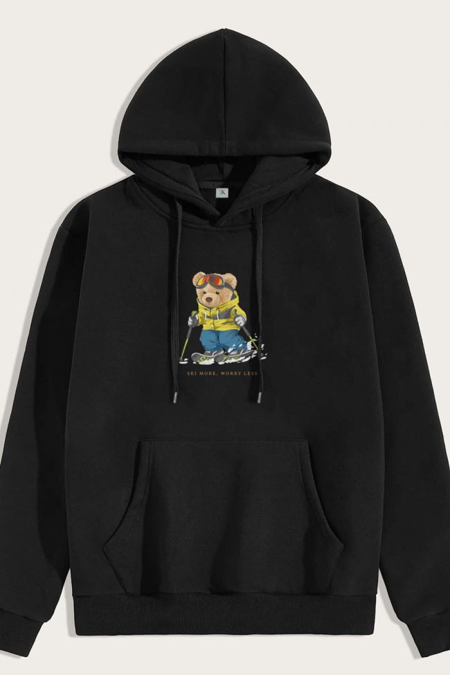Ski More Teddy, Φούτερ με Κουκούλα σε Μαύρο Χρώμα