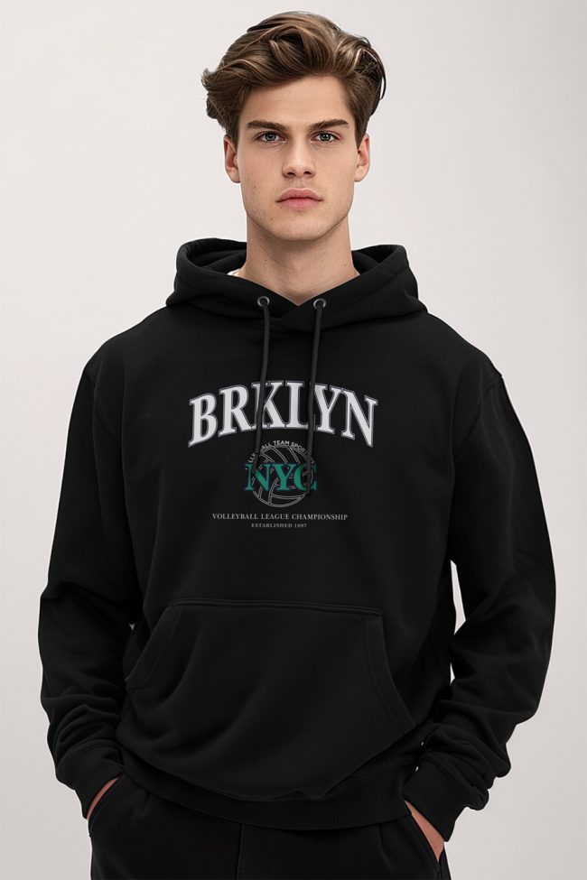 Brooklyn Nyc, Φούτερ με Κουκούλα σε Μαύρο Χρώμα