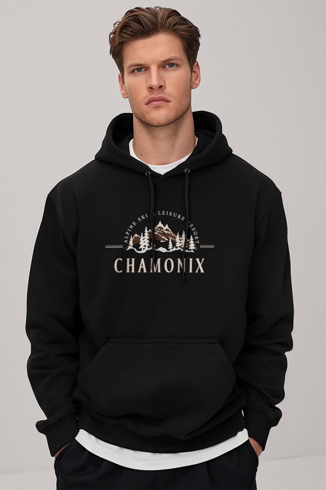 Chamonix Ski Resorts, Φούτερ με Κουκούλα σε Μαύρο Χρώμα