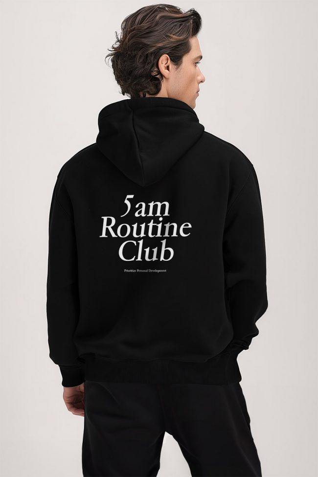 5Am Routine Club, Φούτερ με Κουκούλα σε Μαύρο Χρώμα