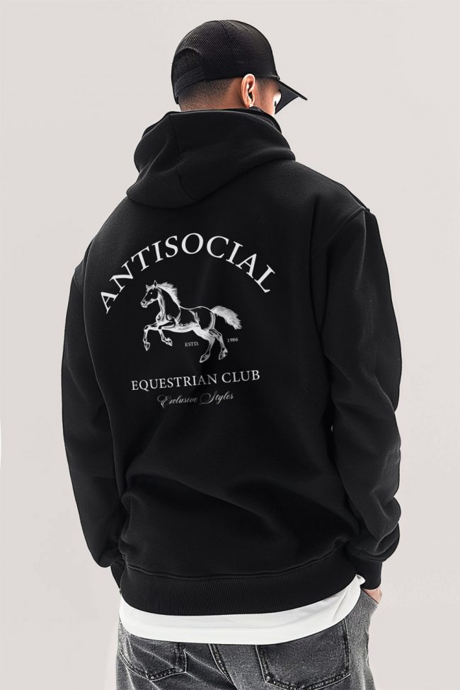 Antisocial Club, Φούτερ με Κουκούλα σε Μαύρο Χρώμα