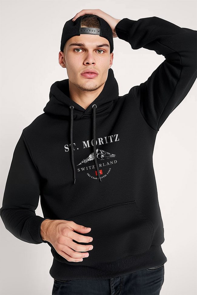 St. Moritz Swiss Ski Club, Φούτερ με Κουκούλα σε Μαύρο Χρώμα