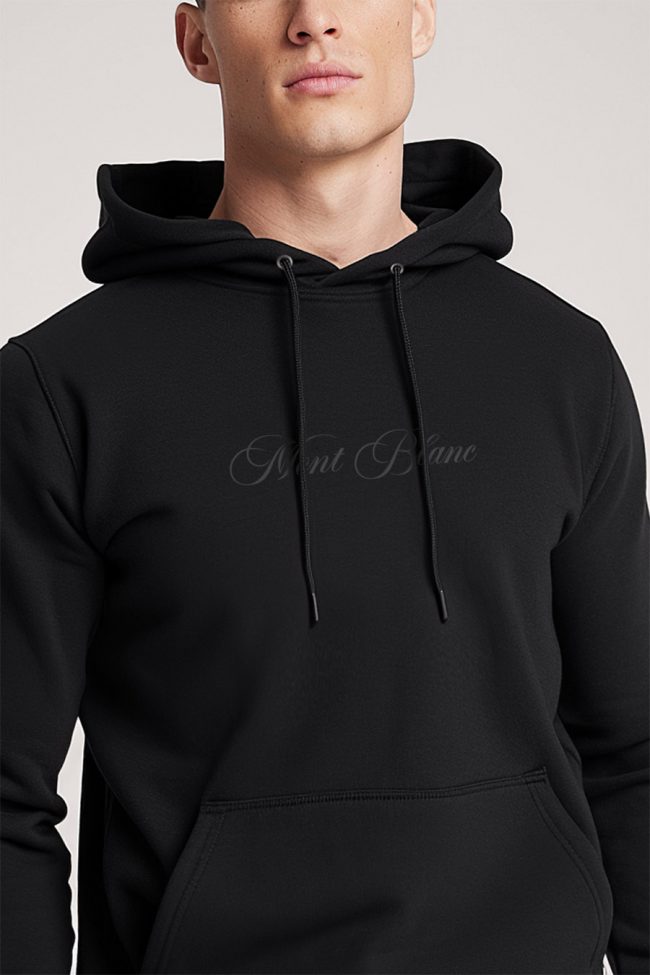 Mont Blanc Grey Calligraphy, Φούτερ με Κουκούλα σε Μαύρο Χρώμα