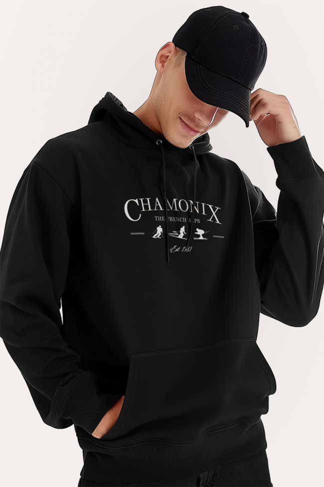 Chamonix French Alps, Φούτερ με Κουκούλα σε Μαύρο Χρώμα