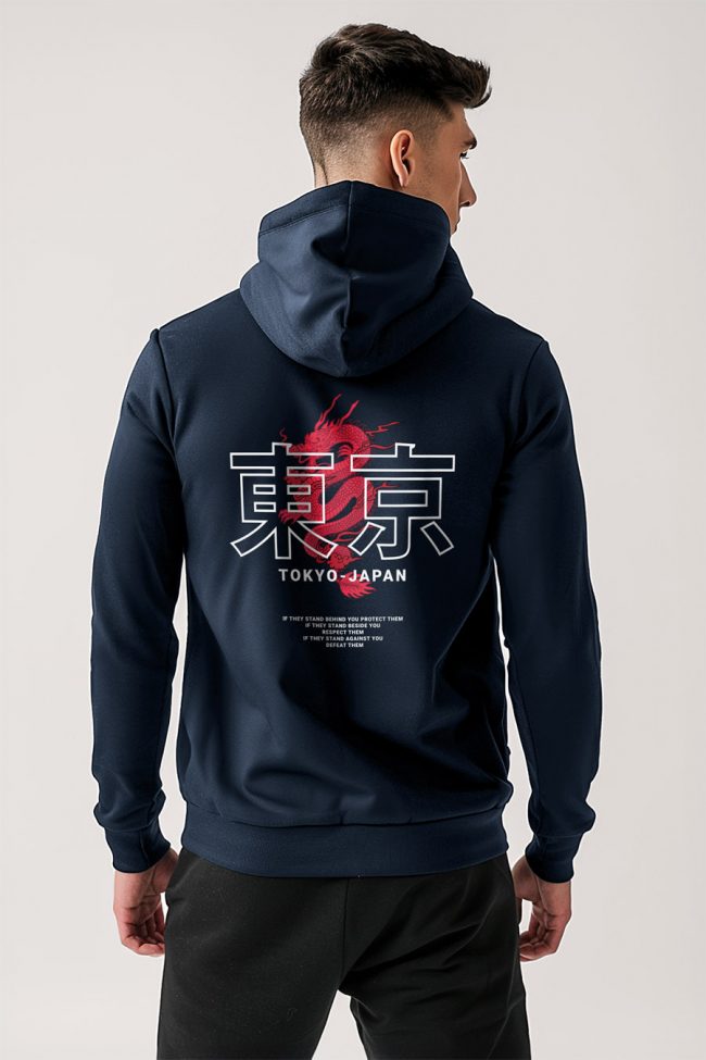 Japanese Dragon, Φούτερ με Κουκούλα σε Μπλε Χρώμα