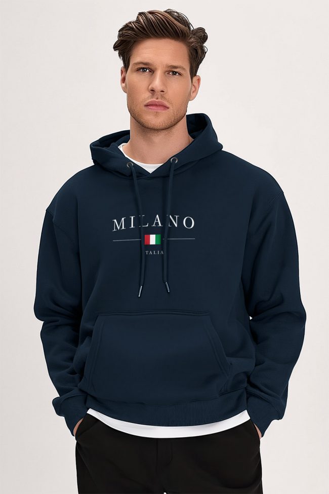 Milano Italia, Φούτερ με Κουκούλα σε Μπλε Χρώμα