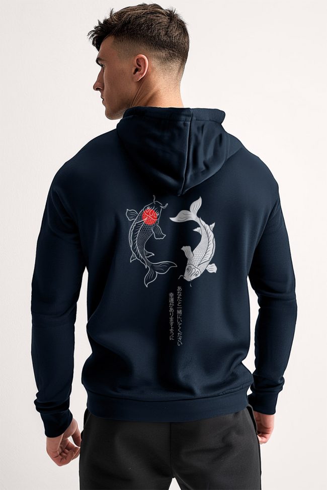 Yin Yang Koi Fish, Φούτερ με Κουκούλα σε Μπλε Χρώμα