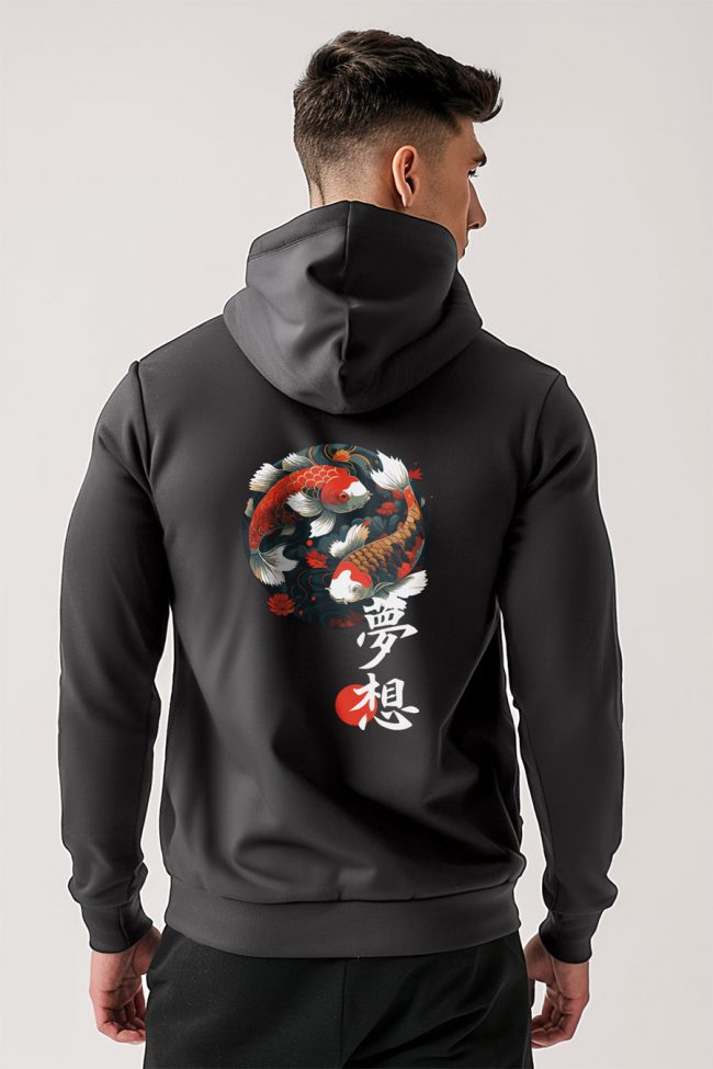 Koi Fish, Φούτερ με Κουκούλα σε Iron Grey Χρώμα