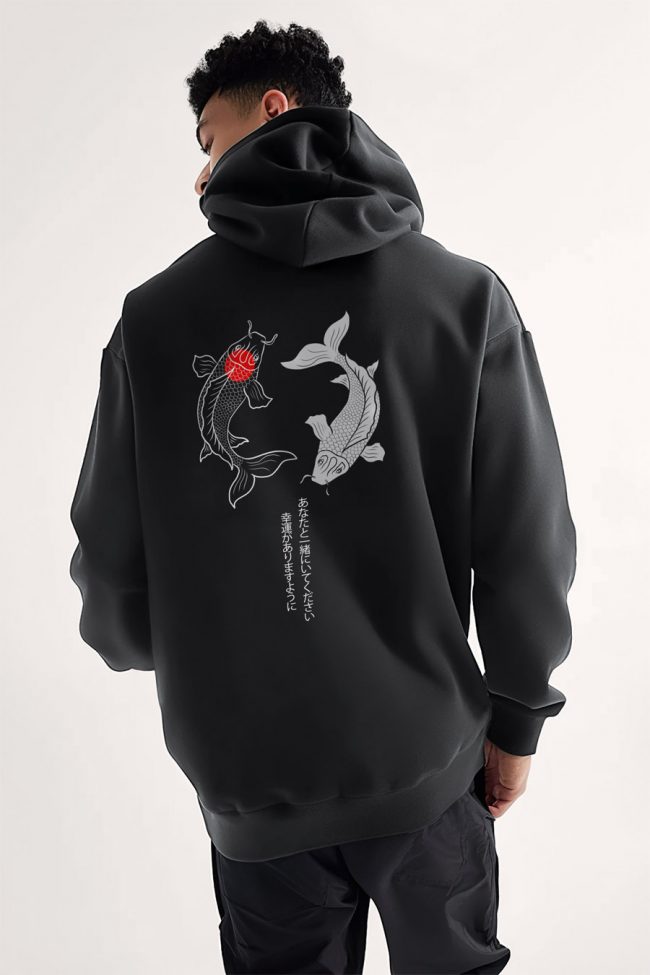 Yin Yang Koi Fish, Φούτερ με Κουκούλα σε Iron Grey Χρώμα