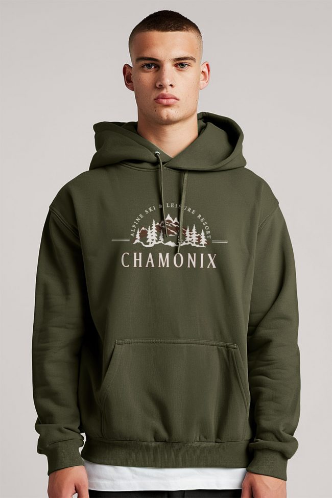 Chamonix Ski Resorts, Φούτερ με Κουκούλα σε Χακί Χρώμα