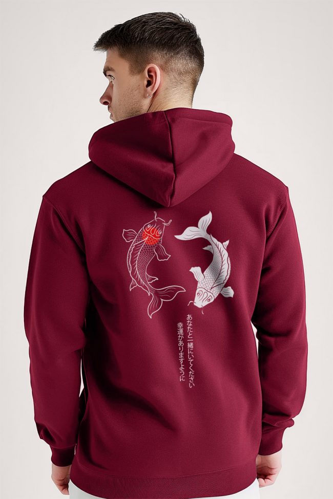 Yin Yang Koi Fish, Φούτερ με Κουκούλα σε Μπορντώ Χρώμα