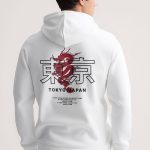 Japanese Dragon, Φούτερ με Κουκούλα σε Λευκό Χρώμα