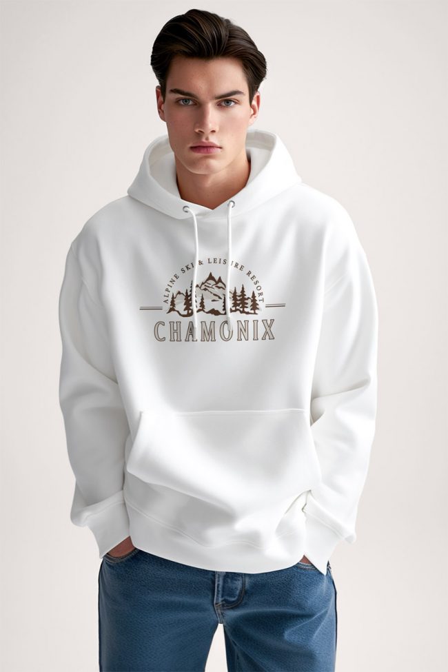 Chamonix Ski Resorts, Φούτερ με Κουκούλα σε Λευκό Χρώμα