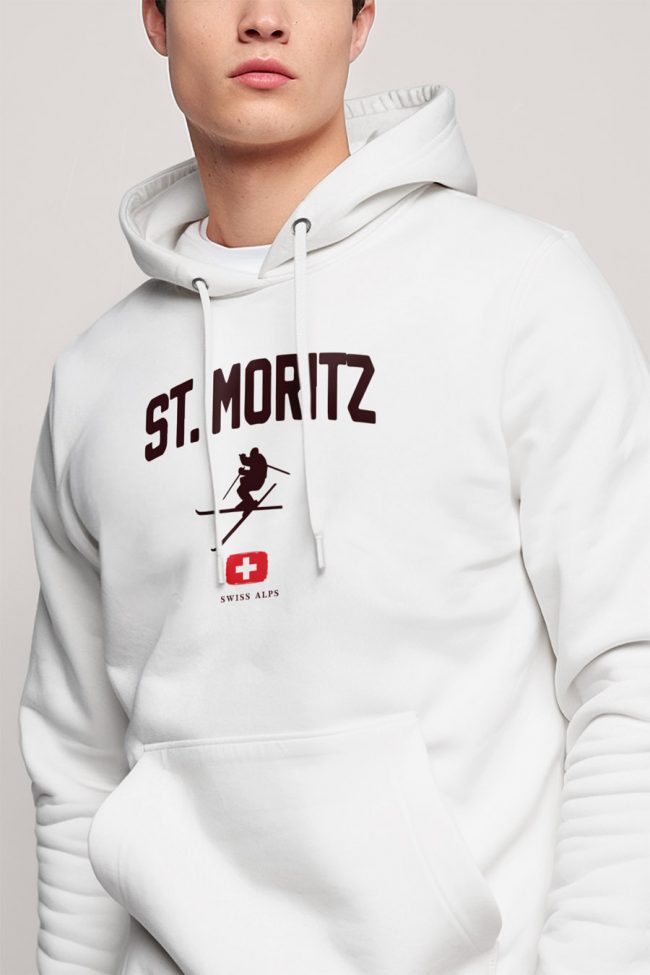 St. Moritz Swiss Alps, Φούτερ με Κουκούλα σε Λευκό Χρώμα