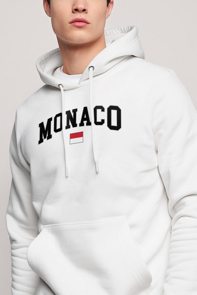 Monaco Flag, Φούτερ με Κουκούλα σε Λευκό Χρώμα