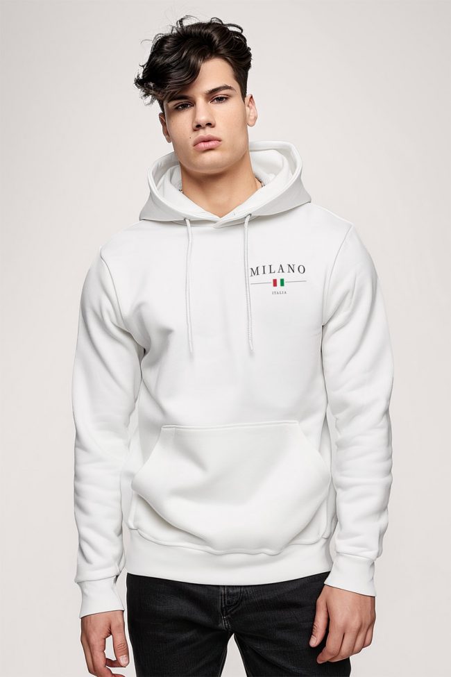 Milano Italia Minimal, Φούτερ με Κουκούλα σε Λευκό Χρώμα